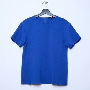 Tibi structured short sleeve knit top front zipper details blue small minimalist